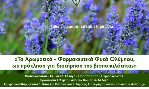 Ημερίδα παρουσίασης των αποτελεσμάτων του Έργου Olympus+  για τα Αρωματικά και Φαρμακευτικά Φυτά του Ολύμπου – Τρίτη , 29 Αυγούστου 2023 και ώρα 7 -9.30 μ.μ. στο Δημαρχείο Ελασσόνας